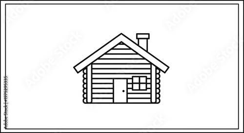 Simple Line Art Log Cabin Icon, Rustic House Symbol, Minimalist Vector Illustration