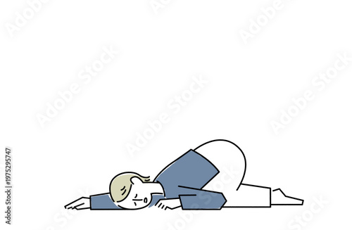 床に倒れ込み無気力な様子で伏せる女性