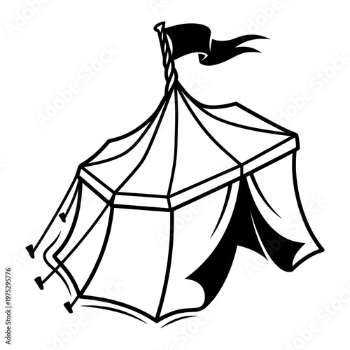 circus tent with flag line drawing illustration vector clipart black and white