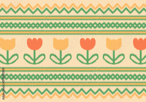 Knitting seamless patterns. Geometric knitted yarn pattern design for wrapping, fabric pattern. Colorful textile and silk pattern for background, wallpaper. Flow knitted fabric pattern for decoration.