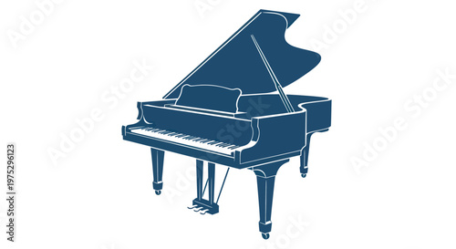 Elegant Grand Piano Silhouette, Musical Instrument Icon, Isolated on White