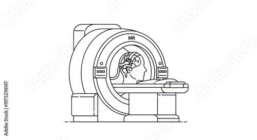 Medical MRI Scanner Machine with Patient Head Scan Outline