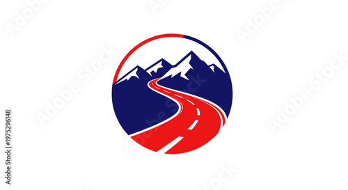 Free Download Mountain Road Journey Symbol: Winding Path Through Snowy Peaks in Circle - GFXLoad