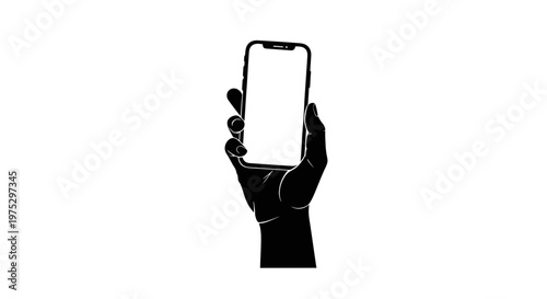 Hand holding a smartphone with blank screen, isolated on white background, minimalist design