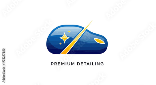 Premium Car Detailing Logo - Shiny Blue Vehicle Silhouette with Stars