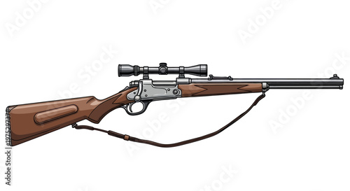 Vintage Hunting Rifle with Scope and Sling - Classic Firearm Illustration