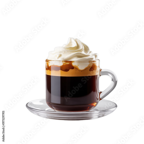 Viennese coffee or espresso con panna isolated on white background