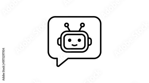 Robot Character in Speech Bubble.
