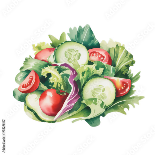 Watercolor illustration vegetable salad isolated on white background