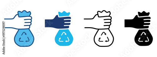 Garbage Bag Icon Set With Multiple Styles. Vector Illustration