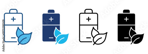 Eco Battery Icon Set With Multiple Styles. Vector Illustration