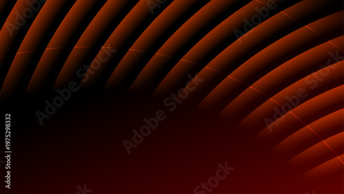Professional orange and bronze abstract background with curved geometric rib patterns and dark shadows