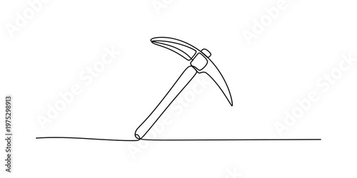 A single continuous line drawing of a pickaxe tool isolated on a plain white background surface Vector, illustration