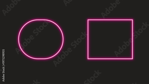 Neon Pink Circle and Square Vector Illustration on Dark Background