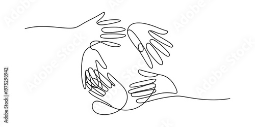 Continuous line drawing illustration of several human hands joining together in a circle shape Vector, illustration