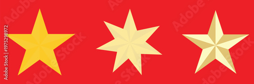 Three Golden Star Vector on Red Background