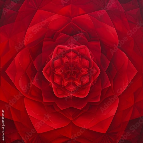 A vibrant red flower-like pattern with layered petals