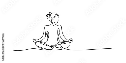 Minimalist continuous line drawing of a woman in a peaceful lotus position for yoga practice Vector, illustration
