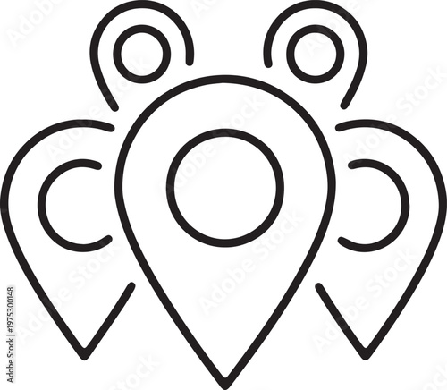 Art & Illustration, Group of three map pins icon for multiple locations.