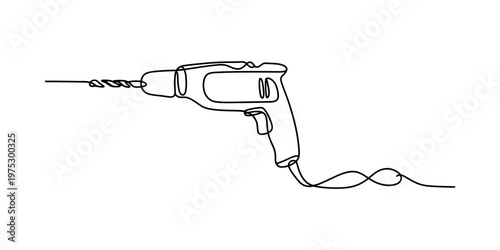A minimalist single line drawing of an electric power drill for construction and home repair work. Vector, illustration