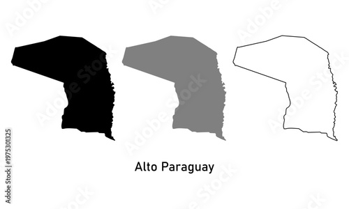 Map of Alto Paraguay Department, a region in Paraguay. Map in black, gray, and outline