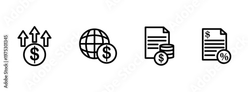 Financial Icon Set: An array of concise financial icons, representing a world of economics and the global flow of money, offering a visual shorthand for monetary concepts.
