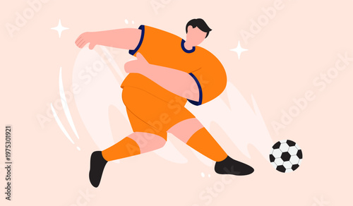 Flat vector illustration of soccer players performing sports activities, template design for World Championship 2026, soccer elements for banners, cards, websites. Vector illustration.