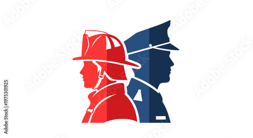 Firefighter and Police Officer Silhouette Duo - Public Service Heroes