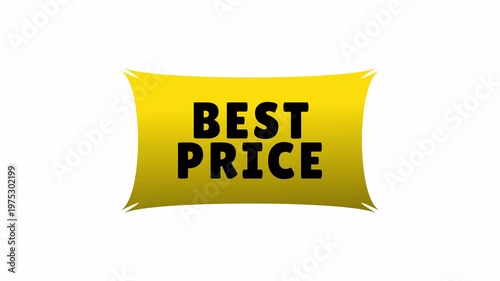 Best price banner animation with soft inflated style. Yellow promotional label for discount sale marketing campaigns