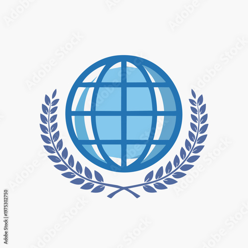Global communication and achievement concept with a blue globe and laurel wreath