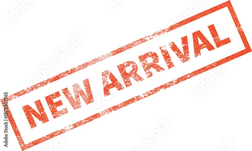 Red rubber stamp with new arrival text on white background