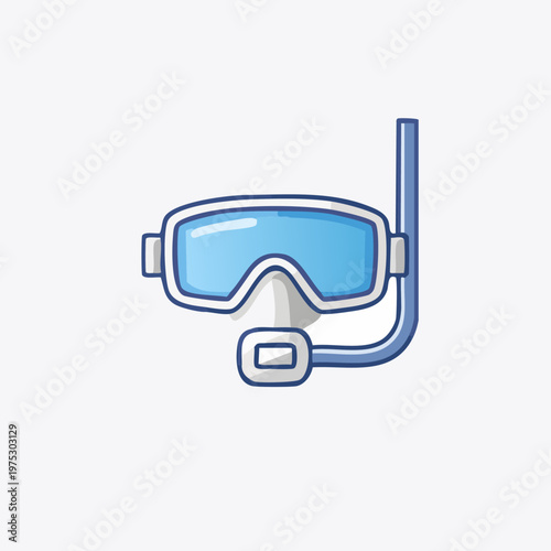 Blue diving mask and snorkel illustration for underwater exploration and summer water activities