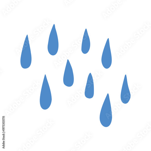 青い雨粒のフラットデザインイラスト　梅雨の時期の水滴背景素材