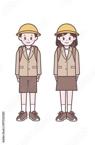 小学生 高学年 制服 帽子 男女 ブレザー 通学 イラスト