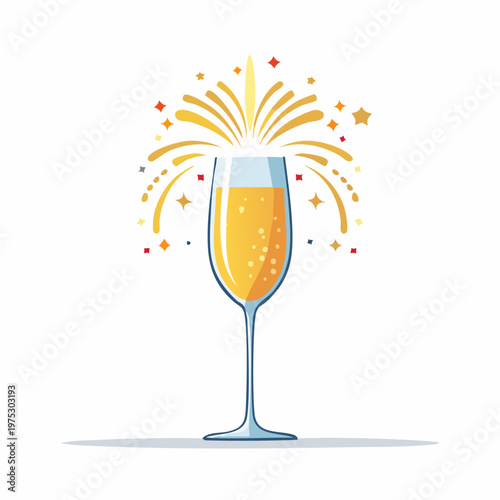 Sparkling champagne flute with festive fireworks illustration for celebration and special occasions