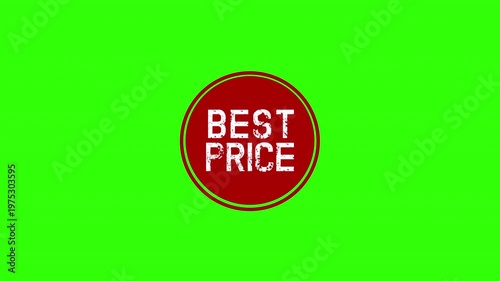 Best price stamp animation with circular design. Promotional discount label on green background for marketing campaigns