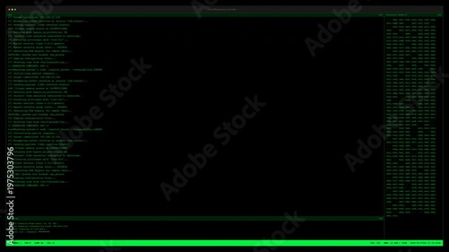 Hacker terminal screen animation with scrolling green code and red unauthorized access attempt warning