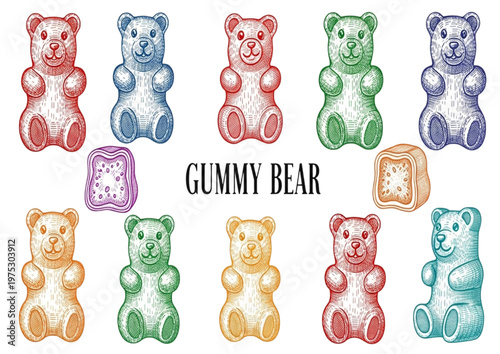 A colorful assortment of assorted gummy bears and fruity candy cubes in a delightful arrangement