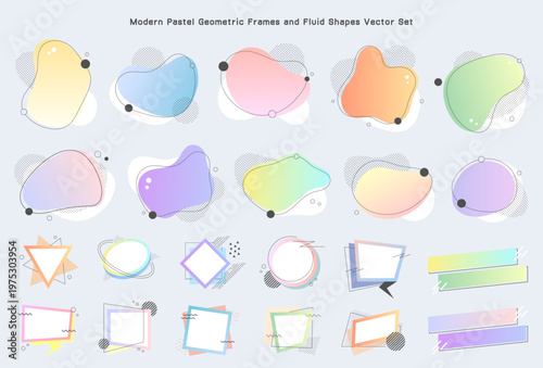 抽象的な流体シェイプと幾何学図形のモダンな装飾バナーセット