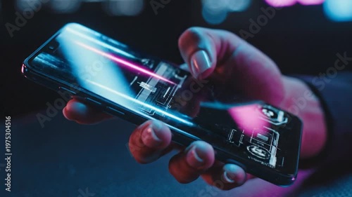 Person Holding Smartphone with Abstract Light Pattern