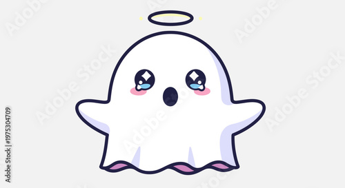 Cute crying angel ghost character vector illustration.