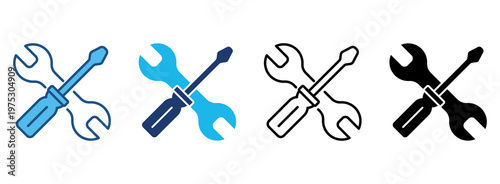 Wrench Tools Icon Set With Multiple Styles. Vector Illustration