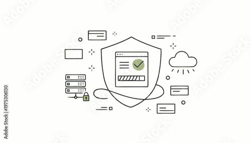 Digital Security Shield Protecting Data and Information Online.