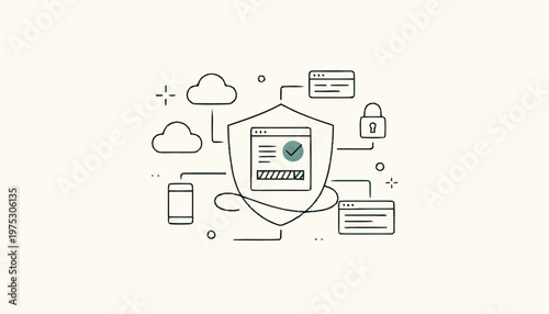 Digital Security Shield Protecting Data and Information Online.