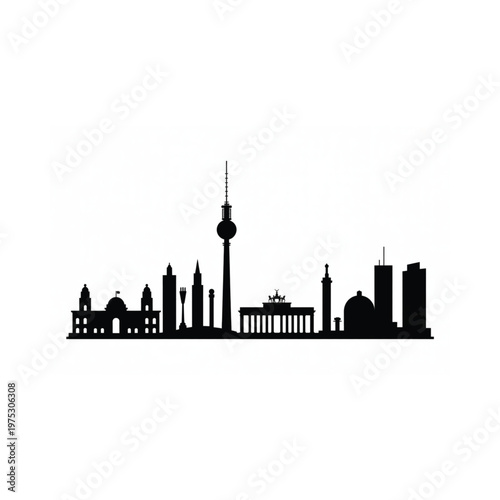 Berlin skyline silhouette featuring the television tower and brandenburg gate