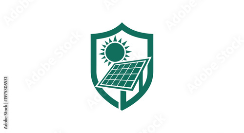 Solar Panel Shield Icon Depicting Renewable Energy and Protection.