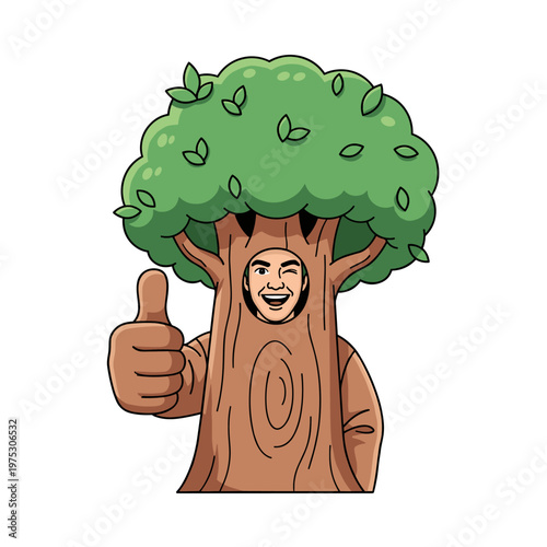 Man in Green Tree Costume Giving Thumbs Up Mascot Vector Illustration