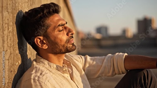 Man Relaxing and Looking at Sunset