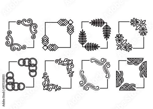 Decorative square corner frames vector collection floral and geometric designs.