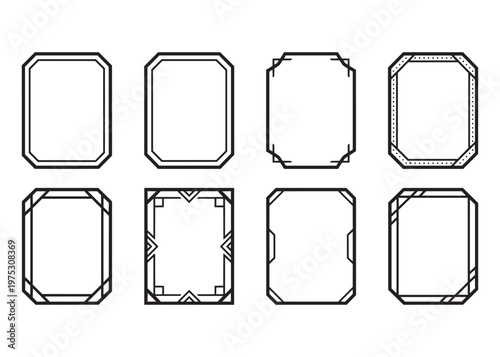 Set of eight geometric frames with clean lines and modern design aesthetic.